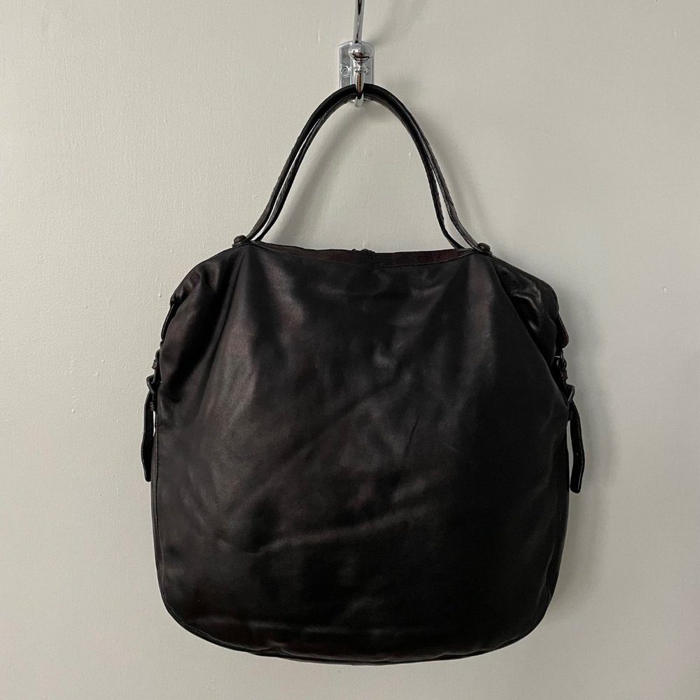 Bottega Veneta Classic Black Leather Tote with Brown Handle Accent